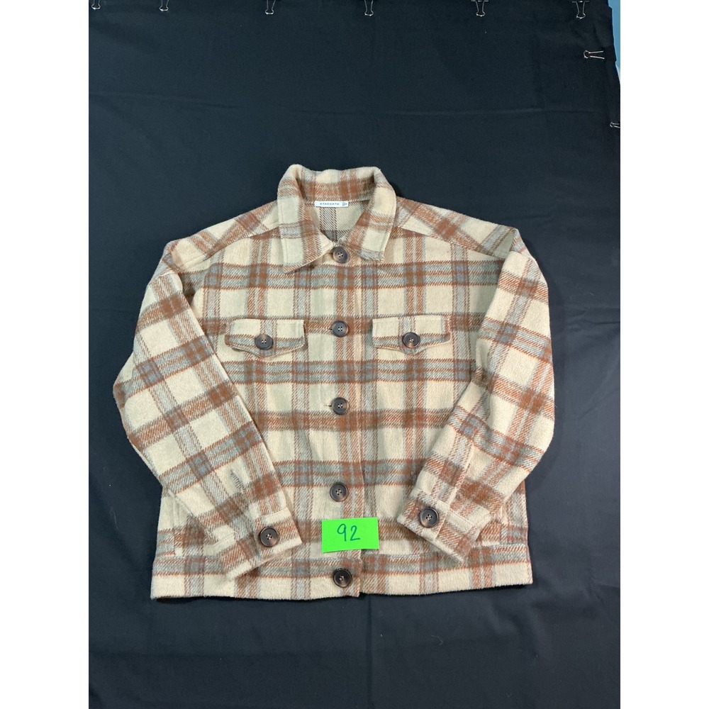 Staccato Womens Plaid Button Up Shacket Shirt Jacket Cream Rust Small